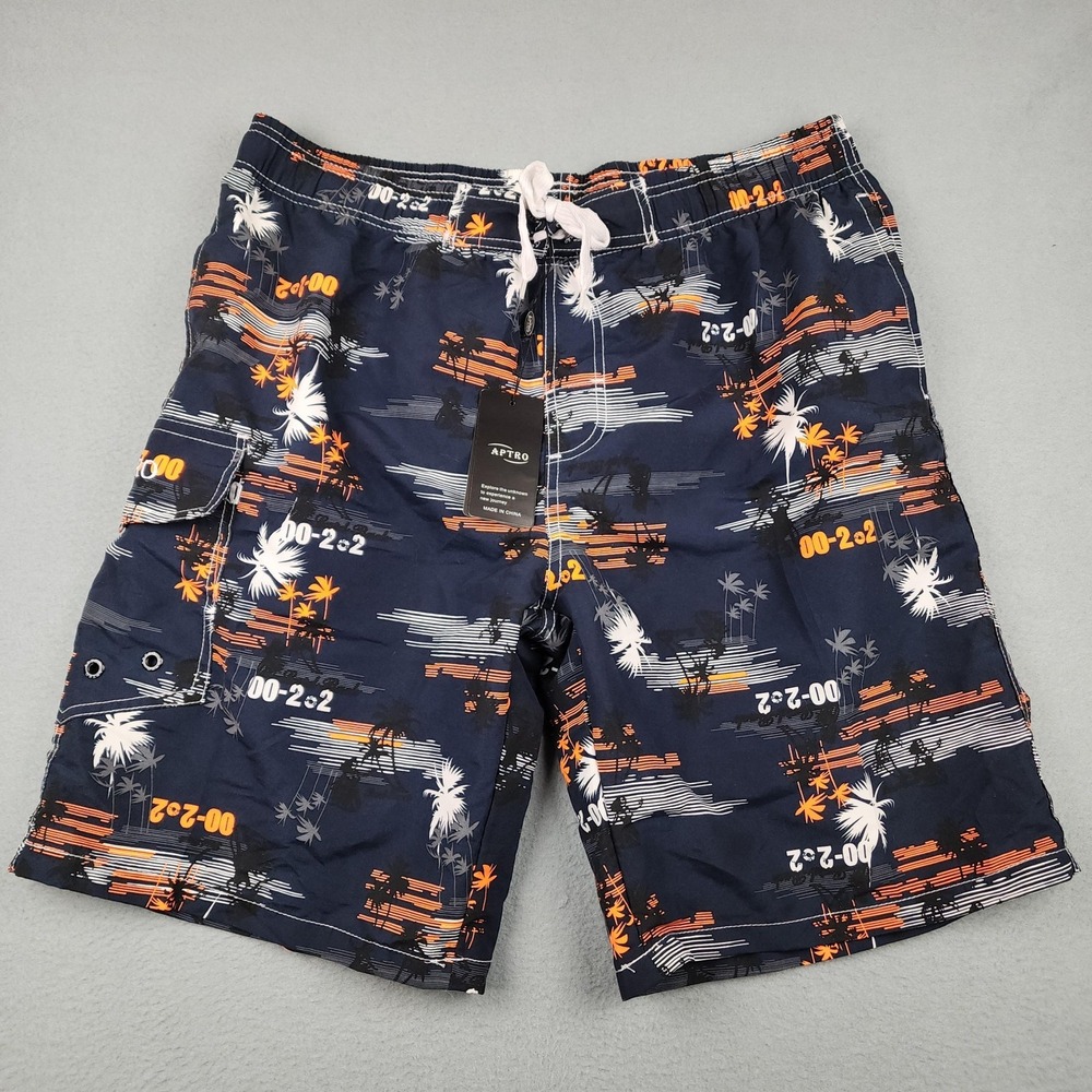 APTRO Swim Shorts Mens XL Blue Palm Print Board Trunks Mesh Lined Drawstring
